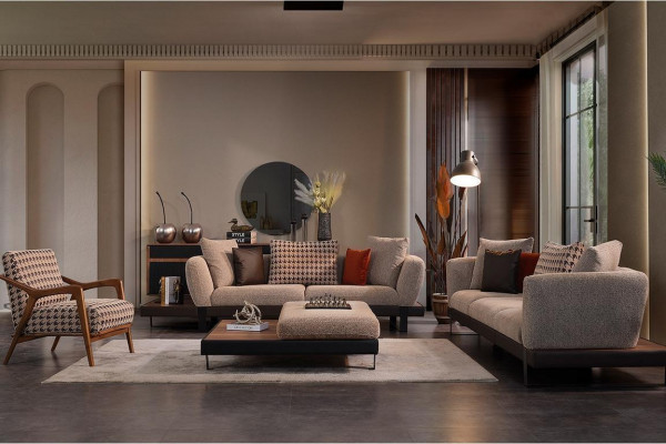 Donkerbeige bankstel 4-zits Twee luxe woonkamer fauteuils