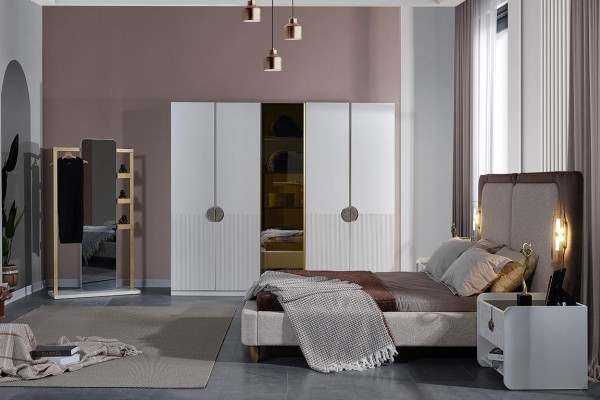 Witte slaapkamer complete set modern bed kledingkast 5-delige