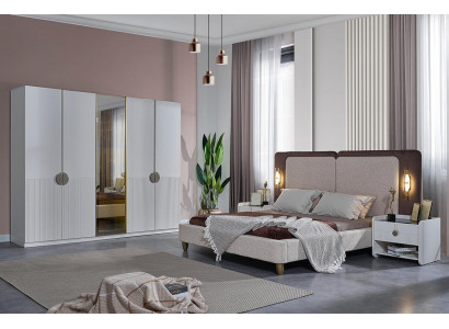 Stijlvolle slaapkamer meubels Ontwerper bed 2x nachtkastjes kledingkast