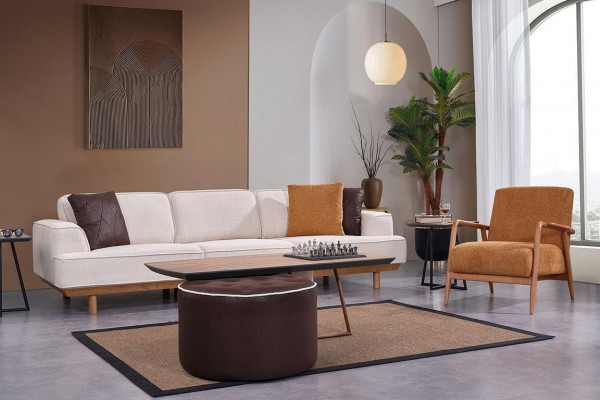 Complete woonkamerbankstel ontwerper gestoffeerde fauteuil vierzits