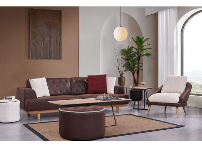Bruin-witte bankstel woonkamer driezits luxe fauteuil 2-delige set