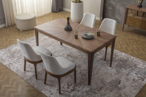 Luxe eetkamerset Rechthoekige eettafel 6x stoffen stoelen 9-delig