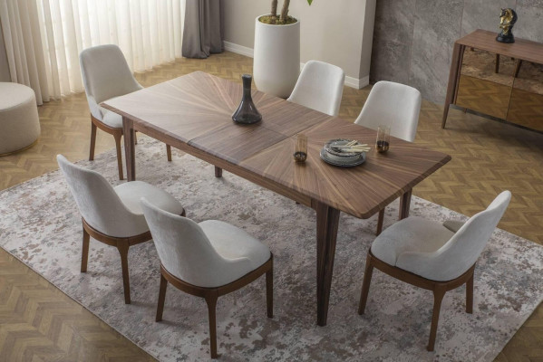 Luxe eetkamerset Rechthoekige eettafel 6x stoffen stoelen 9-delig