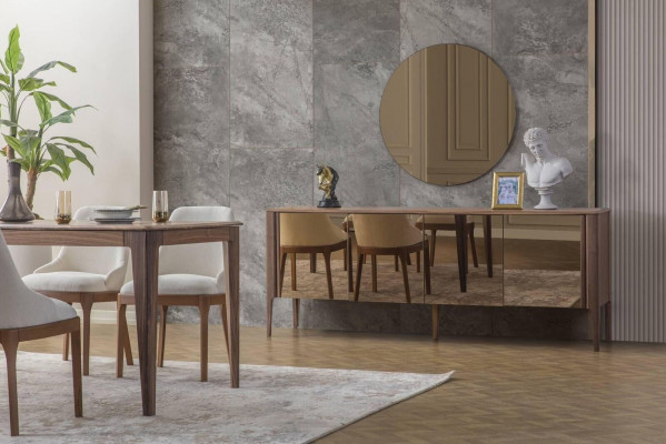 Luxe eetkamerset Rechthoekige eettafel 6x stoffen stoelen 9-delig