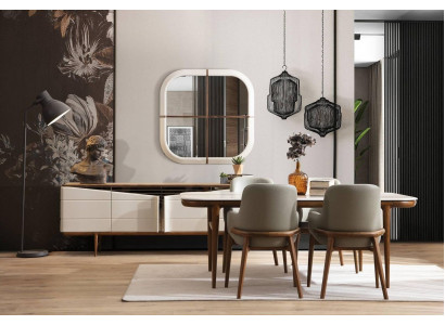 Bruin-wit eetkamer meubels, design eetkamerset, luxe 9-delige set