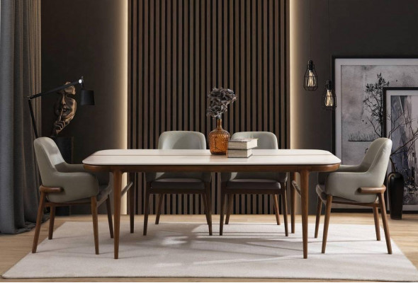 Bruin-wit eetkamer meubels, design eetkamerset, luxe 9-delige set