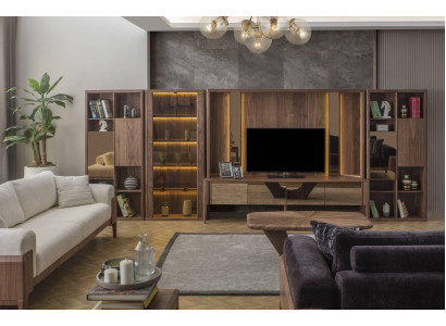 Moderne bruine woonkamer wandkast houten wand Mux LED-planken woonwanden