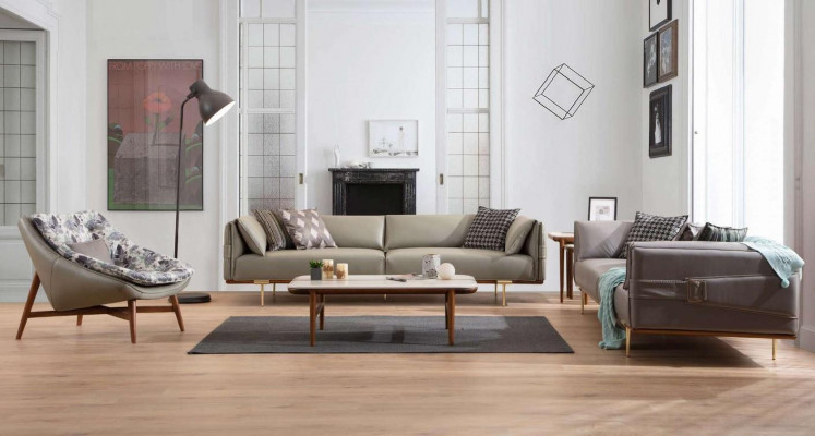 Designer woonkamerset Luxueuze leren bankstellen Textiel fauteuils 3-delig