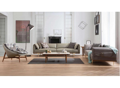 Designer woonkamerset Luxueuze leren bankstellen Textiel fauteuils 3-delig