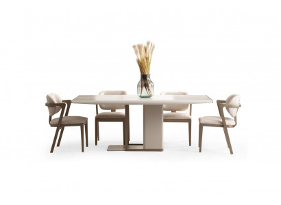 Wit-beige eetkamer meubelset Rechthoekige eettafel met 6 stoelen 7-delig