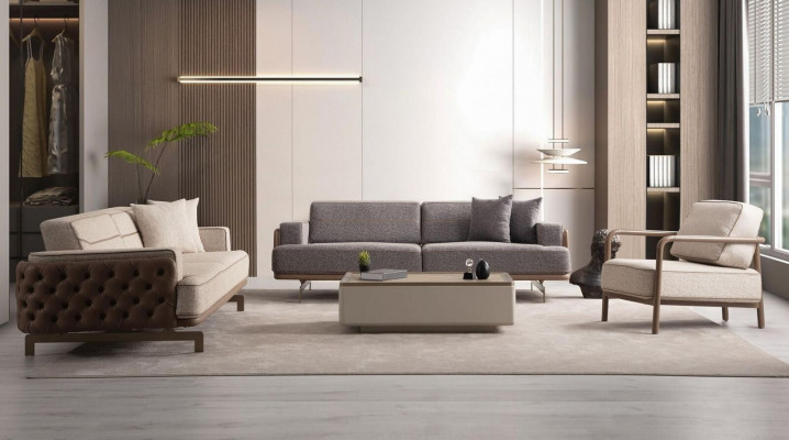 Moderne lichte bankstel 3+3+1 Set Designer woonkamer zitbank 3-delig