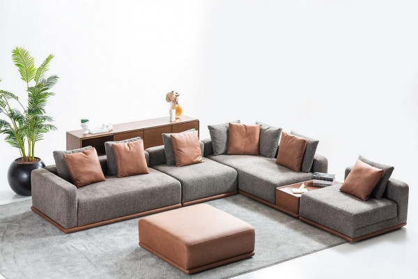 Ontwerper Grijze L-vorm Bank Woonkamer Hoek Woonlandschap Voetenbank 2pcs
