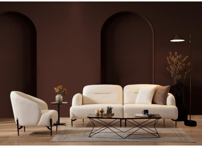 Witte woonkamer designbankstel 3-zits gestoffeerde fauteuil 2-delig set nieuw