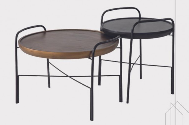 Ronde woonkamertafel van hoge kwaliteit 2x houten tafels designmeubel set 2-delig