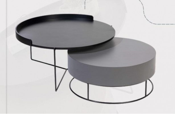 Ronde set 2x salontafel grijs bijzettafel woonkamertafels