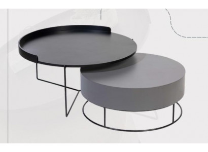 Ronde set 2x salontafel grijs bijzettafel woonkamertafels