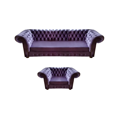 Lila Woonkamer Compleet Modern Chesterfield Bank Driezits Bankstel Fauteuil Nieuw