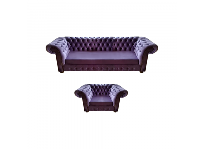Lila Woonkamer Compleet Modern Chesterfield Bank Driezits Bankstel Fauteuil Nieuw