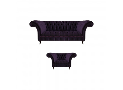 Luxueuze designer paarse bankstel inrichting driezitsbank nieuw fauteuil Chesterfield.