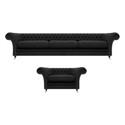 Luxueuze gestoffeerde meubels Zwart Sofa Driezits Bank Chesterfield Fauteuil Woonkamer