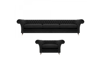 Luxueuze gestoffeerde meubels Zwart Sofa Driezits Bank Chesterfield Fauteuil Woonkamer