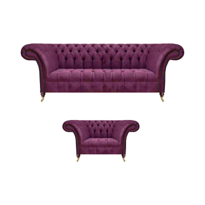 Luxe set 2-delig woonkamer stoffering meubelen sofa driezits bank stoel Chesterfield