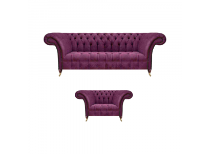 Luxe set 2-delig woonkamer stoffering meubelen sofa driezits bank stoel Chesterfield