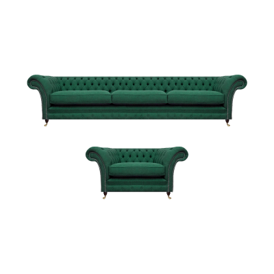 Luxueuze textielstof driezitsbank zetel Chesterfield inrichtings woonkamer.