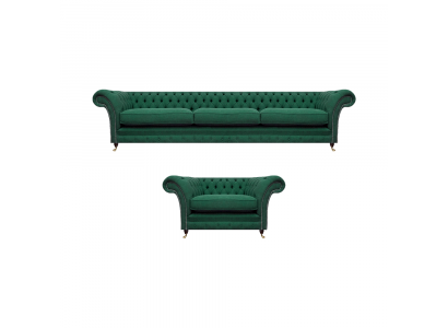 Luxueuze textielstof driezitsbank zetel Chesterfield inrichtings woonkamer.
