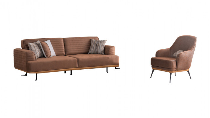 Luxueuze bankenset: Bruine driezitsbank en fauteuil voor de woonkamer