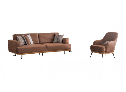 Luxueuze bankenset: Bruine driezitsbank en fauteuil voor de woonkamer