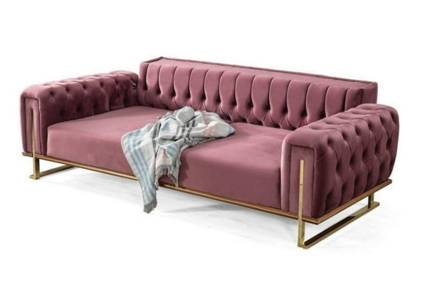 Rosa Chesterfield Sofa Woonkamer Driezits Bekleding 3-Zits Bank