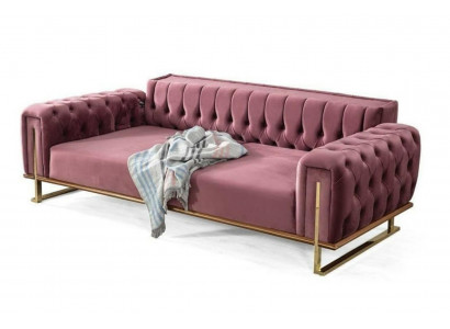 Rosa Chesterfield Sofa Woonkamer Driezits Bekleding 3-Zits Bank