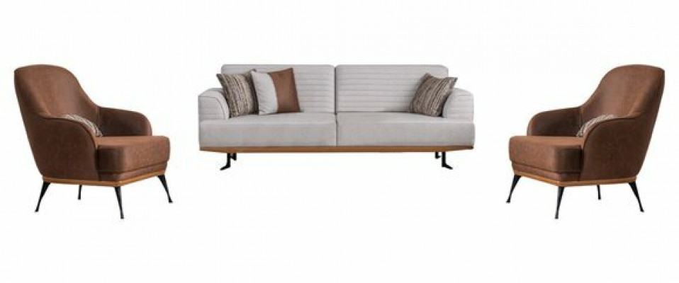 Moderne 3-delige woonkamermeubelset, driezitsbank en fauteuil voor de woonkamer