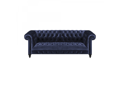 Woonkamer bankstel driezitsbank gestoffeerde meubelen blauw textiel Chesterfield