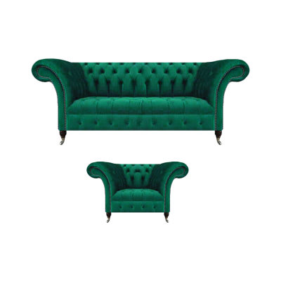 Woonkamer Groen Bank Driezitsbank Volledig Fauteuil Chesterfield Bankstel