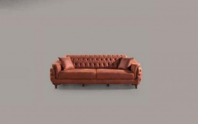 Oranje Chesterfield bank Driezitsbank Meubels Fluweel Hout Zitkussen
