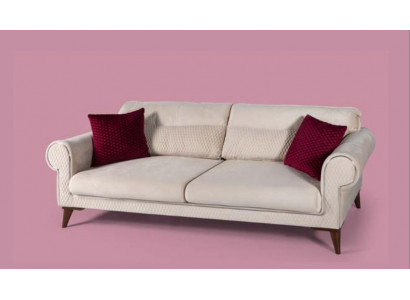Driepersoonsbank 3 zits stof beige Bank Bank grote bekleding hout Designer nieuw