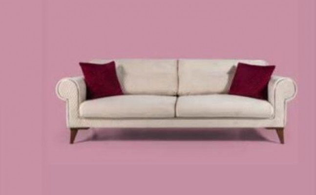 Driepersoonsbank 3 zits stof beige Bank Bank grote bekleding hout Designer nieuw