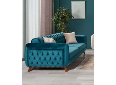 Designbank 3-zits bank Driepersoonsbekleding Stof Turkoois Zitkussen