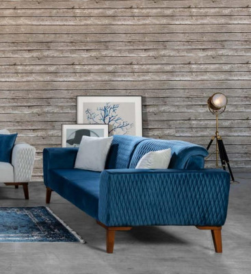 Blau bankstel driezitter bank elegant zitmeubilair woonkamer fluweel