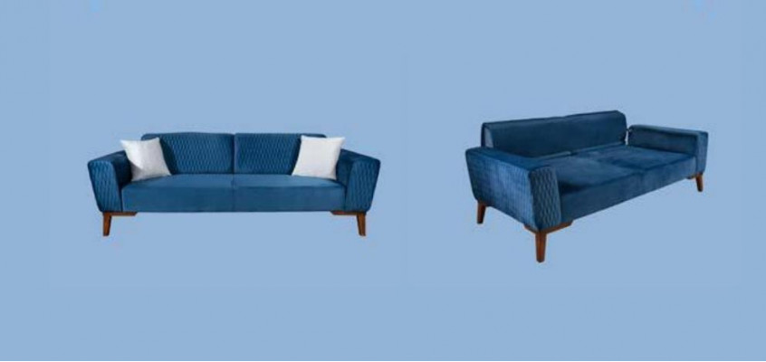 Blau bankstel driezitter bank elegant zitmeubilair woonkamer fluweel