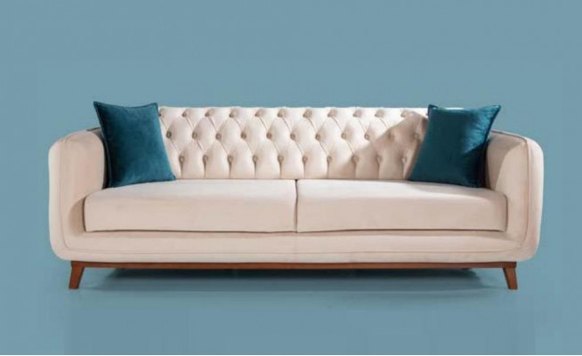 Driedelige bank Gestoffeerde bank Stoffen meubels Beige wit Fluweel