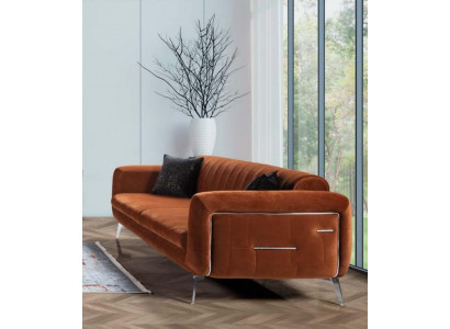 Oranje Design Bank Bank Fluweel Driezits Luxe Meubel Stof Textiel