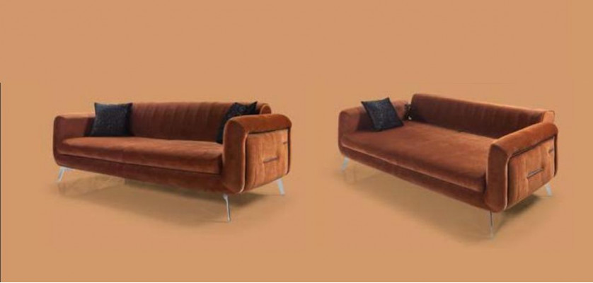 Oranje Design Bank Bank Fluweel Driezits Luxe Meubel Stof Textiel