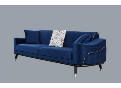 Blauw design bankstel driezits luxe bank fluweel meubelstof textiel