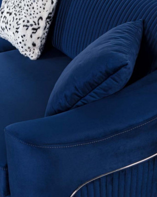 Blauw design bankstel driezits luxe bank fluweel meubelstof textiel