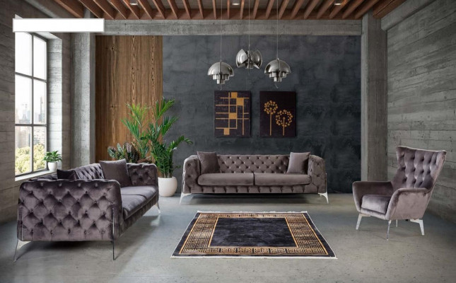 Chesterfield grijze bank 3-zits woonkamer banken textiel bekleding