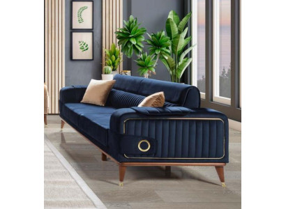 Luxe blauwe bankstel Driezits ontwerpbanken Meubels Stof Textiel Fluweel