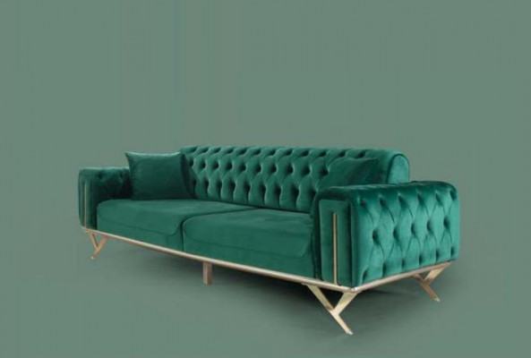 Groene Chesterfield bank driezitter zitbank meubels fluweel hout